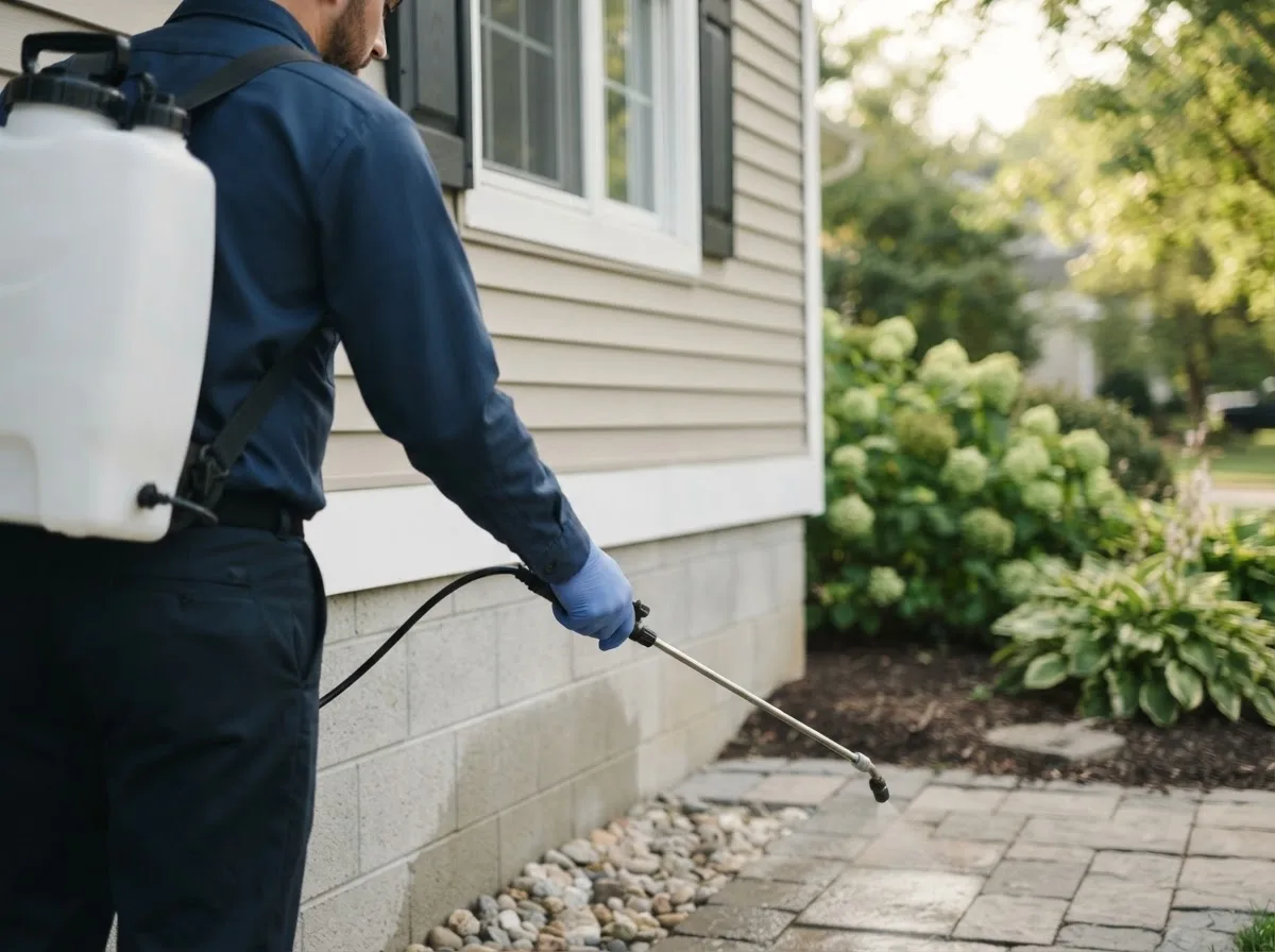 Pest control technician inspecting a home in Canastota, NY
